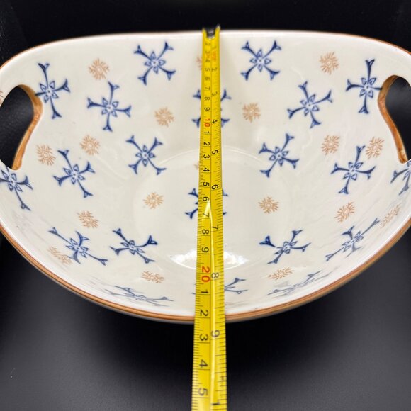 Temp-Tations Oval Ceramic Serving Bowl Handles Blue Gold Atomic Floral Pattern - Picture 8 of 10